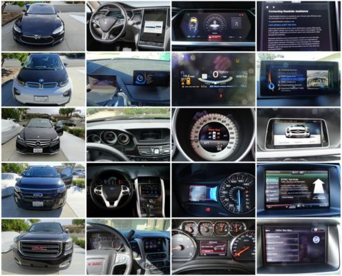 A collage with User Interfaces of car dashboards